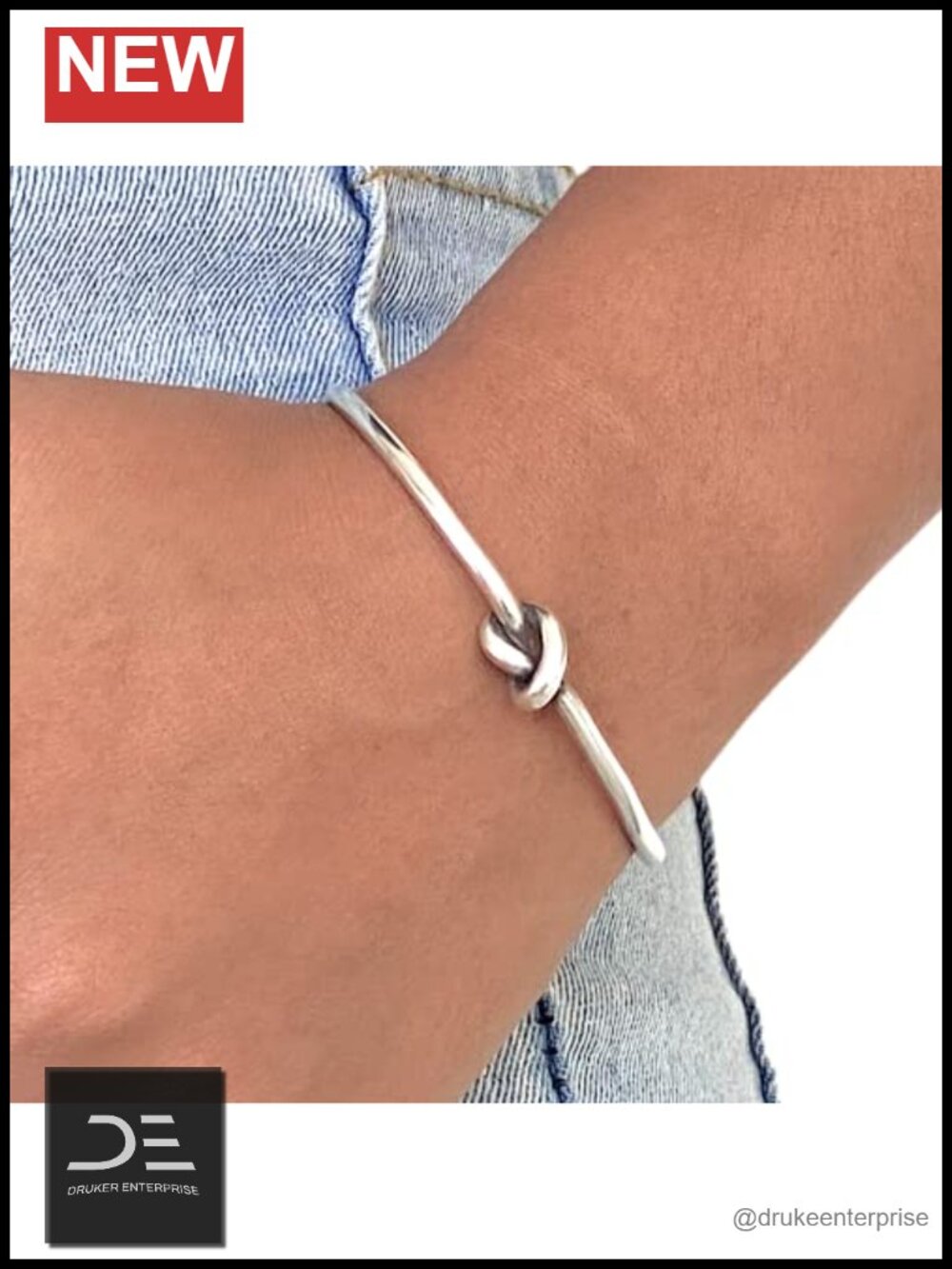 Handmade Sterling Silver Knot Cuff Bracelet Minimalist Adjustable